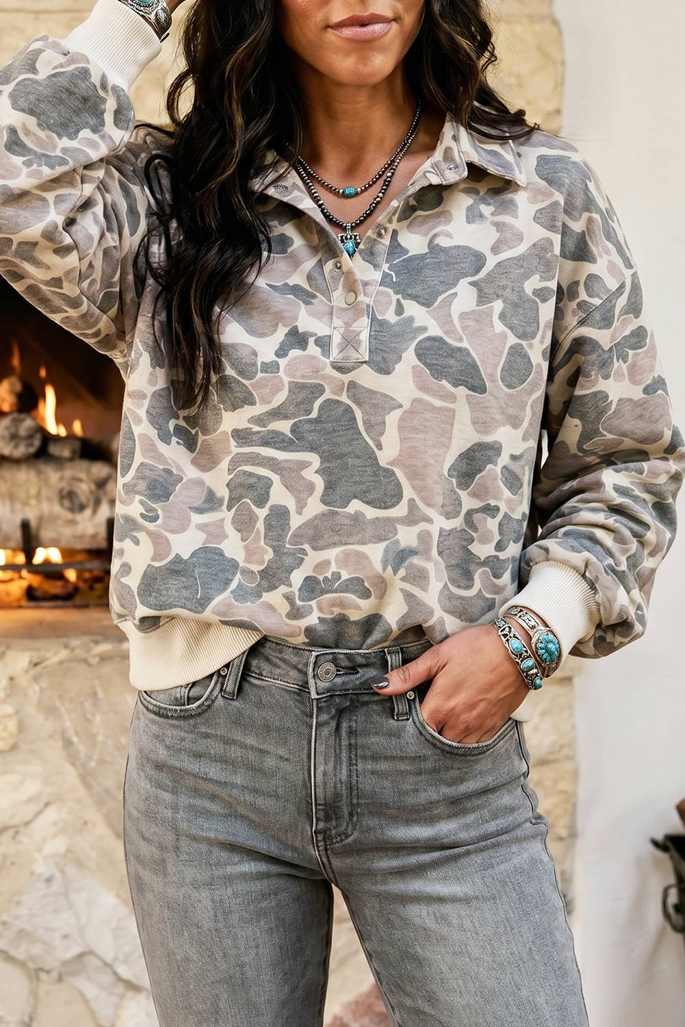 Fall 2026 Casual Camouflage Collar Pullover Sweatshirt(S-4X): Multicolour / S
