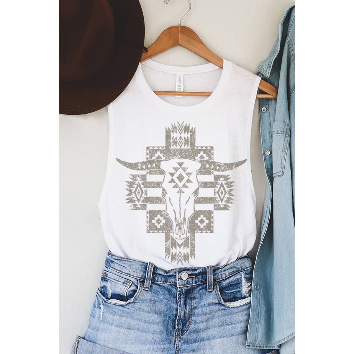 AZTEC COW SKULL MINERAL GRAPHIC TANK TOP: Mineral Chocolate
