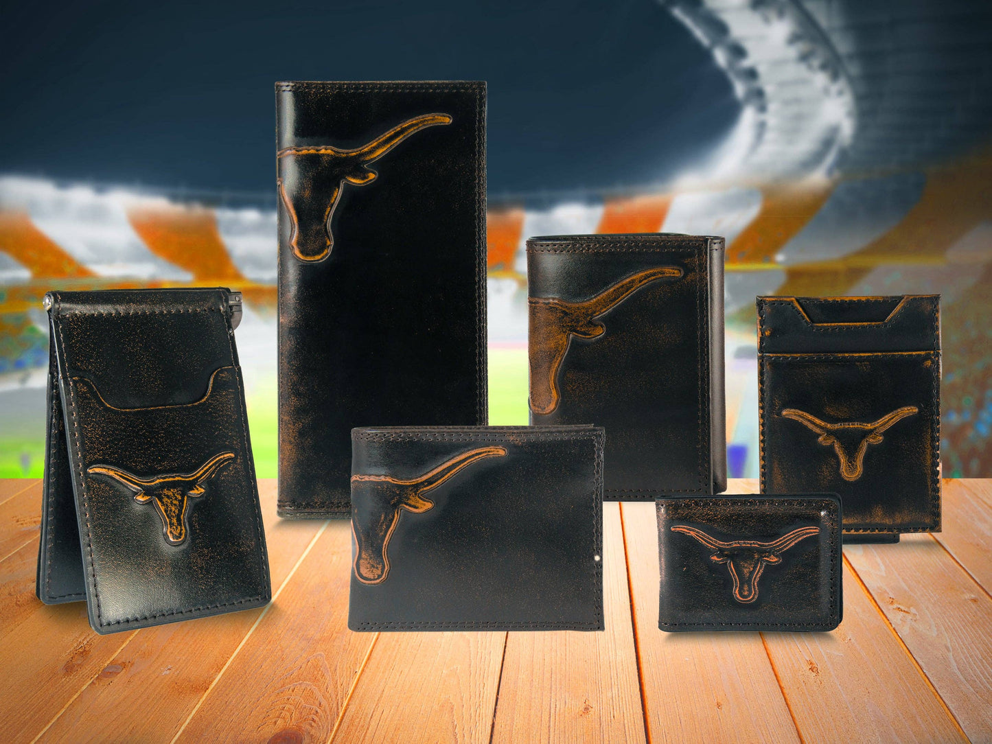 Texas Longhorns Burnished Leather Trifold Wallet