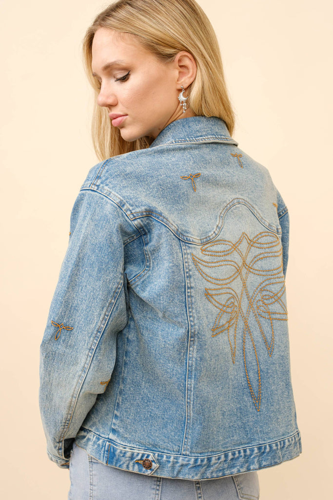 Boots Stitch Denim Trucker Jacket: MED WASH