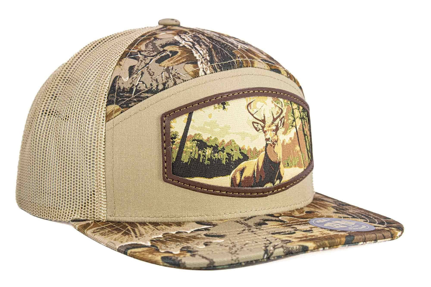 Buck Woven Patch Old School Camo Hat.: OS Harvest Camo