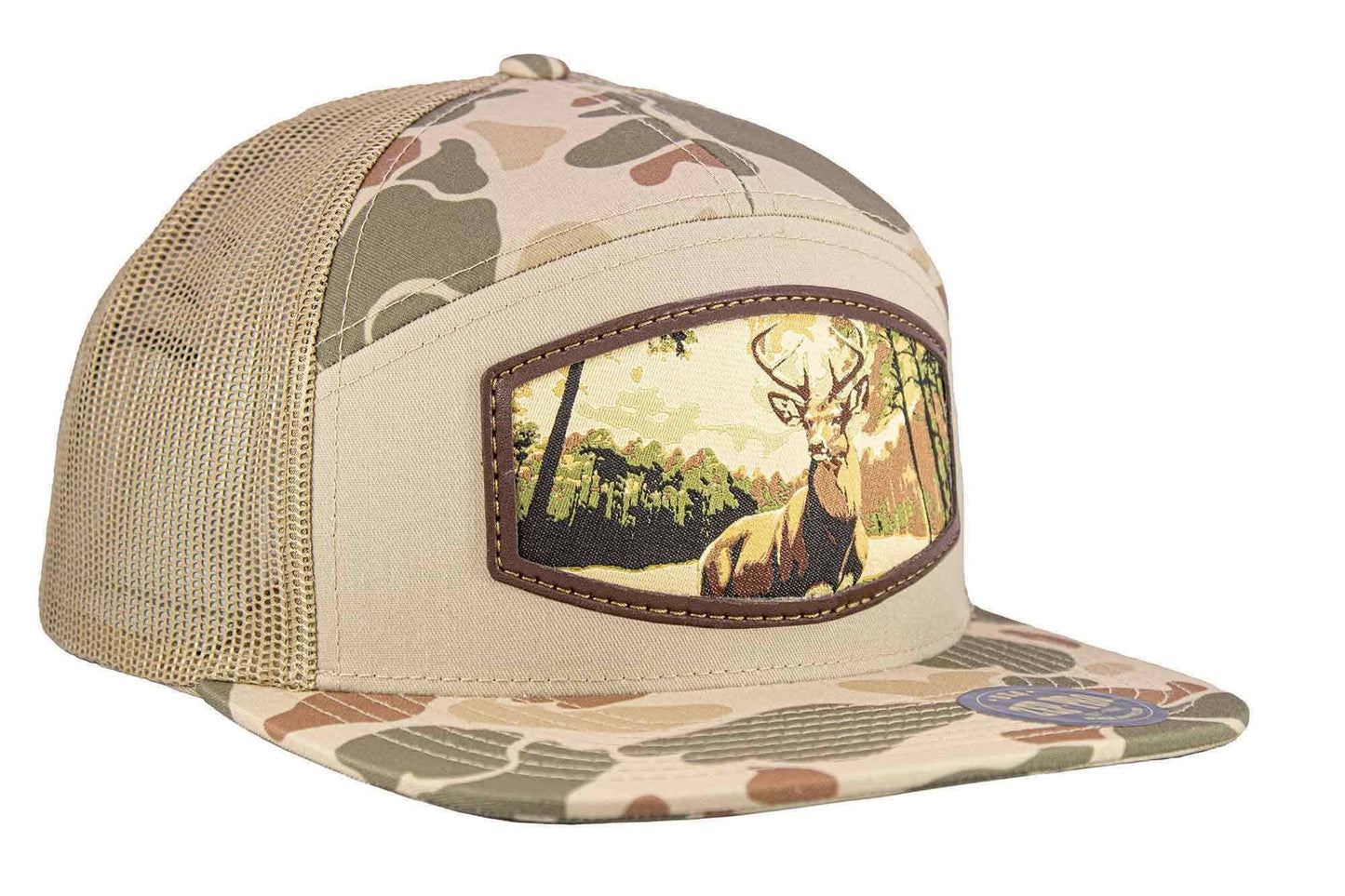 Buck Woven Patch Old School Camo Hat.: OS Harvest Camo