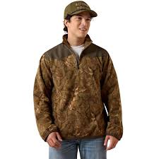 ARIAT Basis Camo Quarter Zip Fleece Pullover-SAVANNAH TAN CAMO