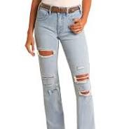ROCK & ROLL DENIM High Rise Light Wash Distressed Bootcut Jeans