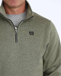 Cinch Men's Olive Quarter Zip Pullover Olive Green