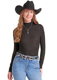 Rock & Roll Denim LUREX MESH Mockneck Top #BW22T09407