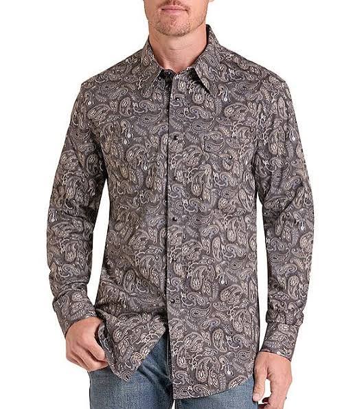 Rock & Roll Men's Brown Paisley Pearl Snap Long Sleeve Western Shirt BMN2S09651