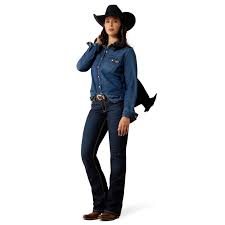 Ariat Womens Farriday Long Sleeve Shirt-DENIM