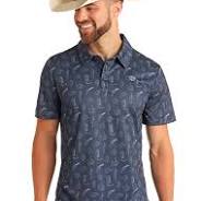 ROCK & ROLL MENS Cowboy Stitch Printed Polo
