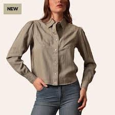 Kimes Ranch Women's Cece Moss Cropped Long Sleeve Pearl Snap Western Shirt