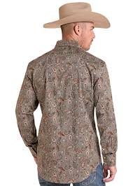 Rock & Roll Men's Brown Paisley Pearl Snap Long Sleeve Western Shirt BMN2S09651