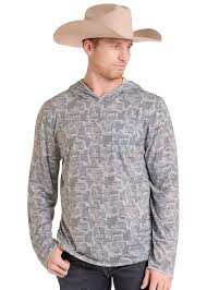 ROCK & ROLL MEN'S Olive Camo Print Lite Hoodie-BM22T09613