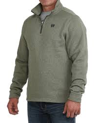 Cinch Men's Olive Quarter Zip Pullover Olive Green