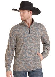 ROCK & ROLL MEN'S Long Horn Camel Camo Quarter Zip Pullover-BM91T10227