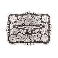 Nocona Men's Longhorn Silver & Black Rectangular Belt Buckle