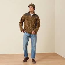 ARIAT Basis Camo Quarter Zip Fleece Pullover-SAVANNAH TAN CAMO