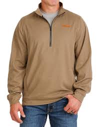 Cinch Men's Twill 1/2 Zip Heather Pullover - Brown