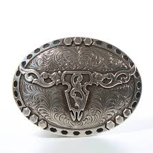 Nocona Silver Oval Bull Skull Designed Belt Buckle