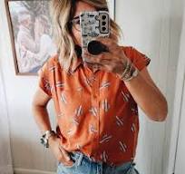 Cotton & Rye Women's Burnt Orange Cactus Print Top