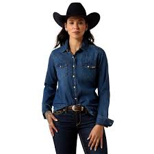 Ariat Womens Farriday Long Sleeve Shirt-DENIM