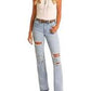 ROCK & ROLL DENIM High Rise Light Wash Distressed Bootcut Jeans