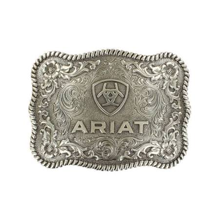 Ariat Rectangle Rope Edge Silver Logo Belt Buckle