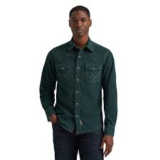 Wrangler Green Pine Ridge Retro Premium Long Sleeve Western Snap Shirt-112384763