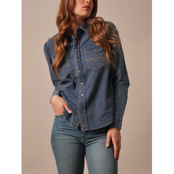 Kimes Ranch Women’s Frankie Denim Shirt – Indigo Stripe