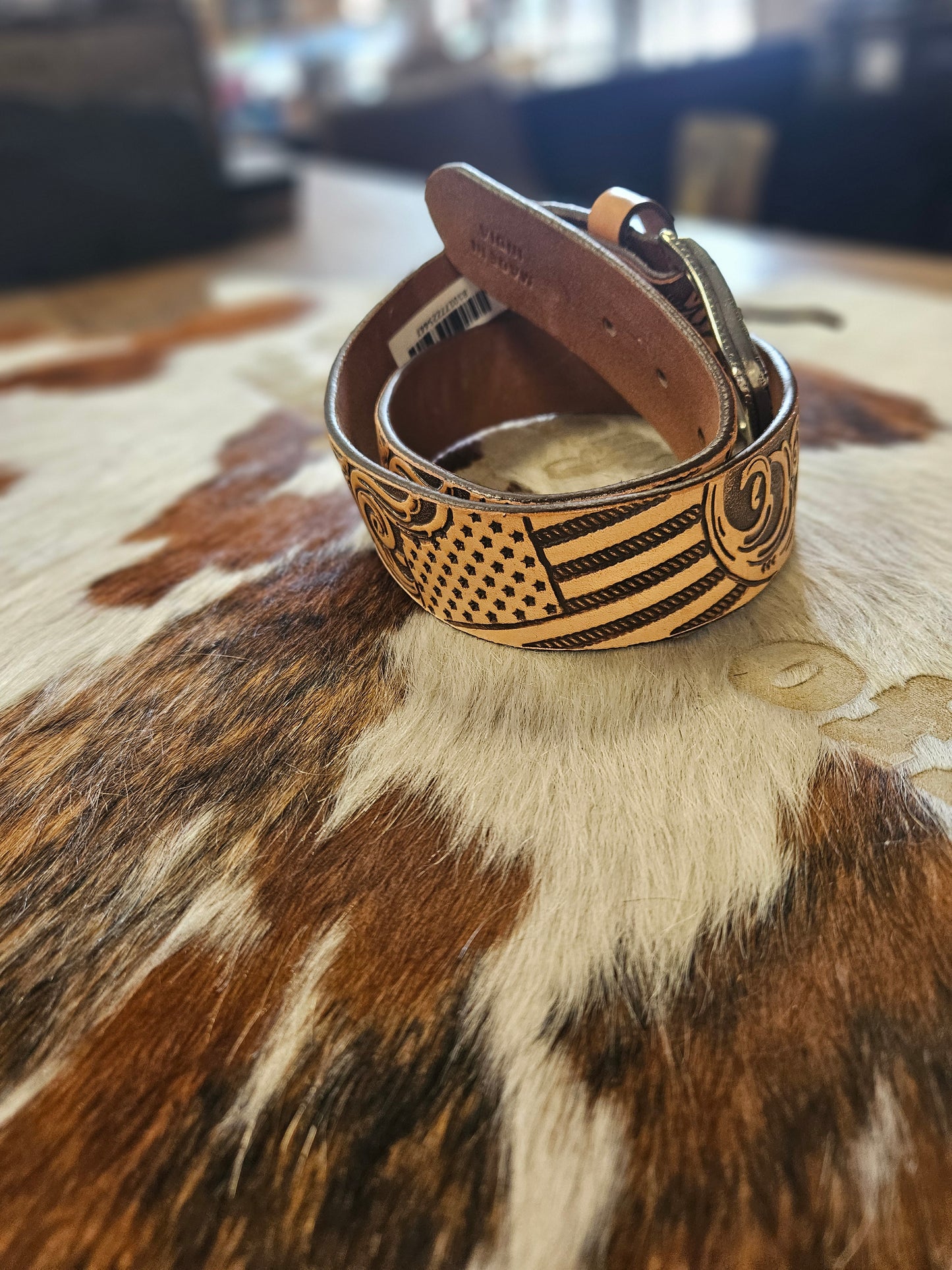 Hooey Mens Liberty Roper Filigree Belt w/ Hand Painted Accents