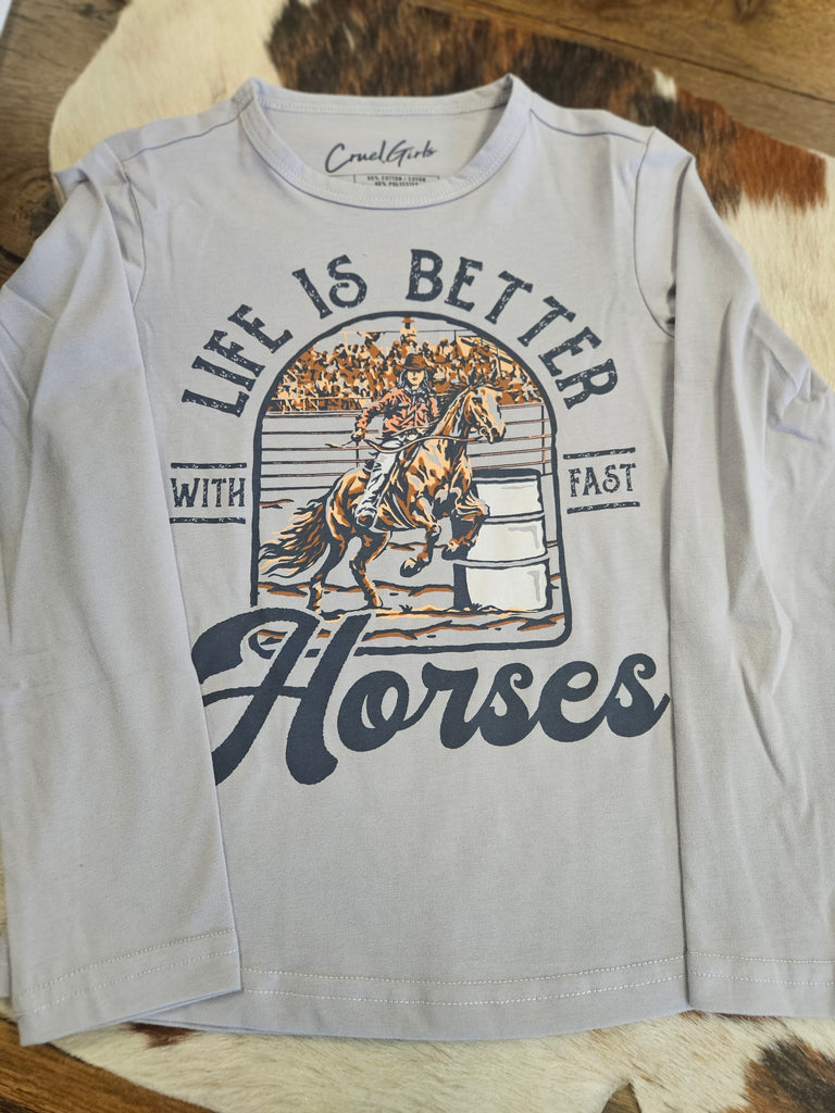 CRUEL GIRLS FAST HORSES LS SHIRT