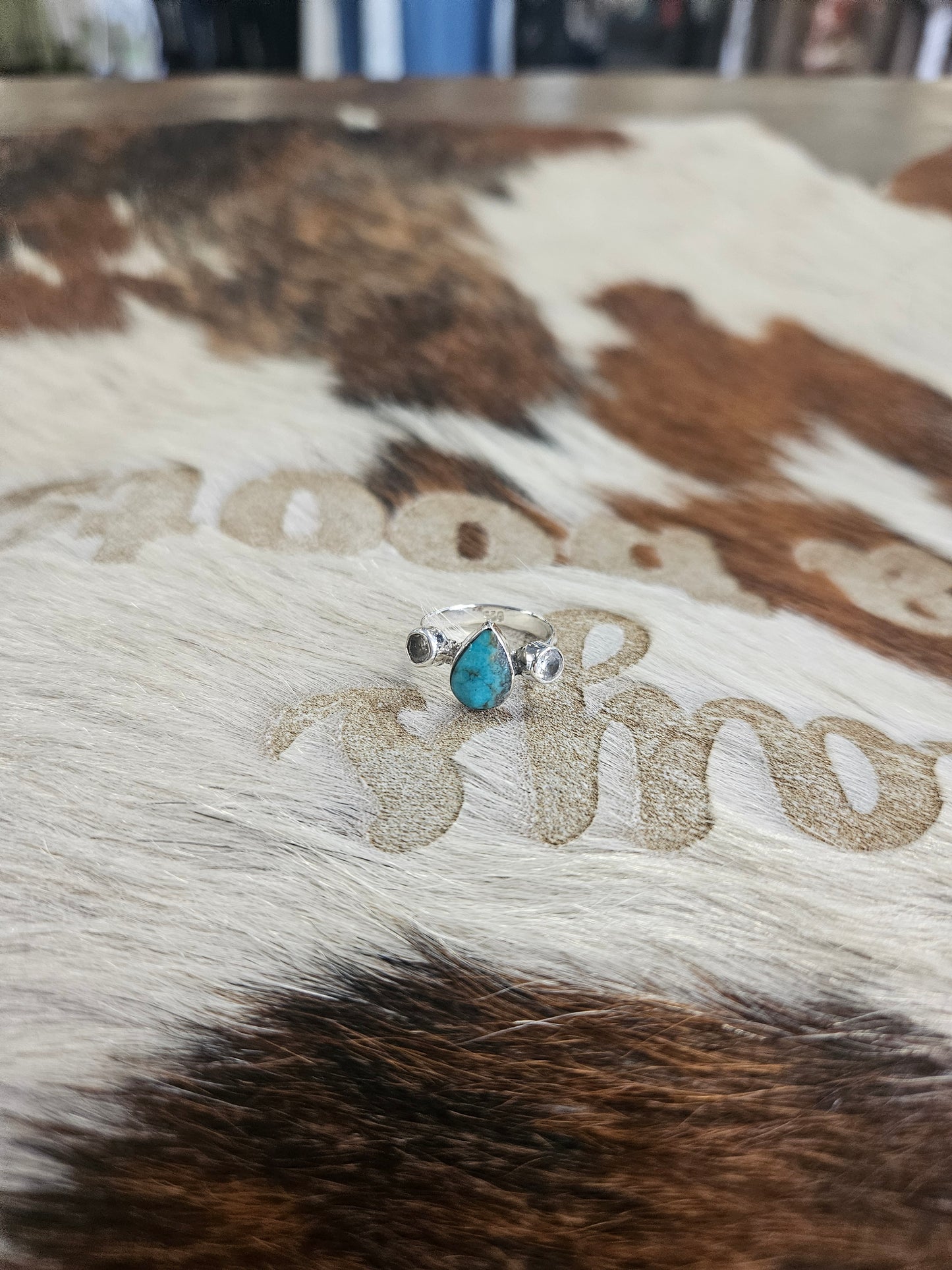 BOHO SOL TEARDROP DOUBLE CZ TURQUOISE STACKER RING