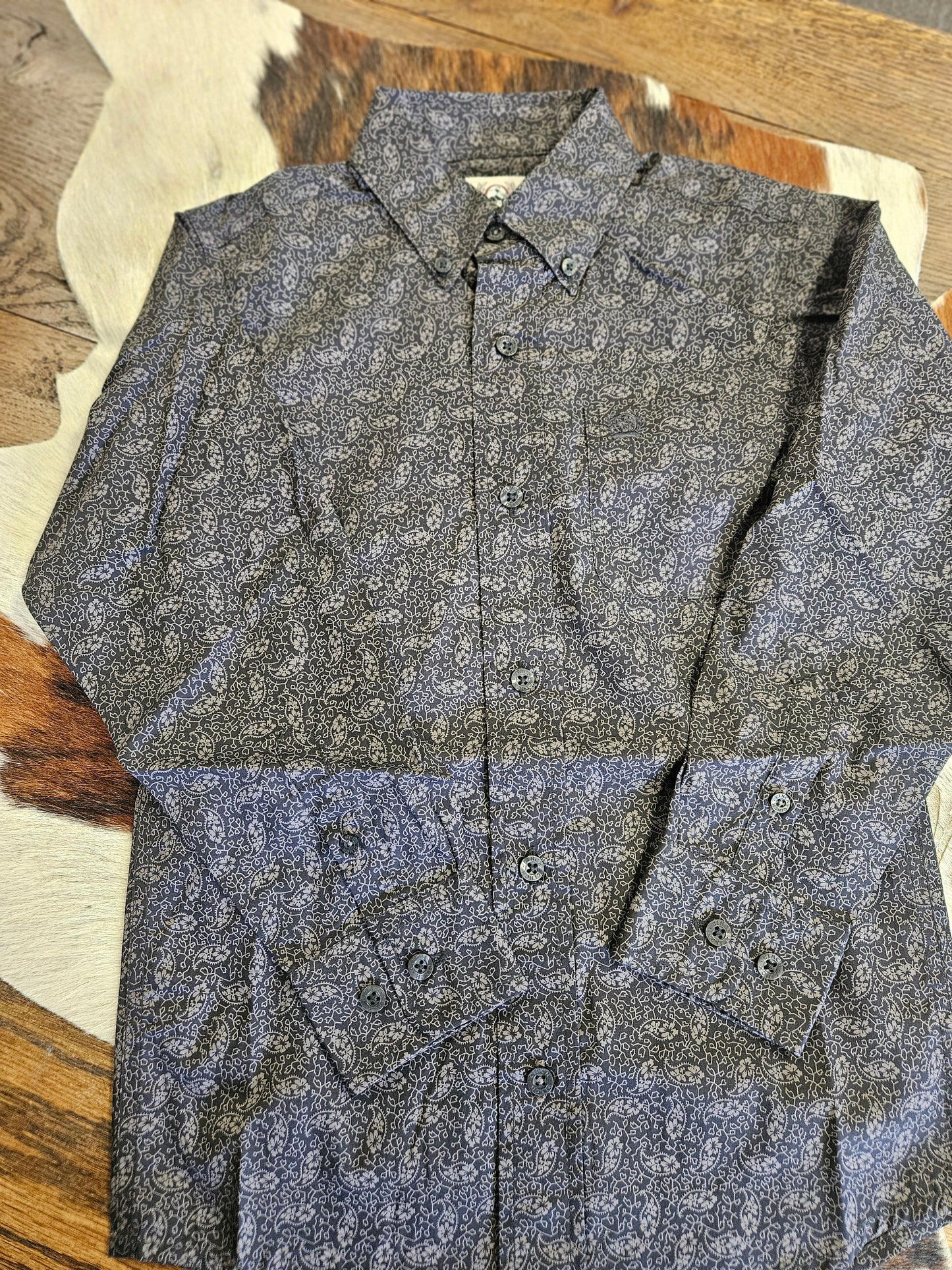 CINCH BOY'S LS CHARCOAL PAISLEY PRINT BUTTON UP SHIRT