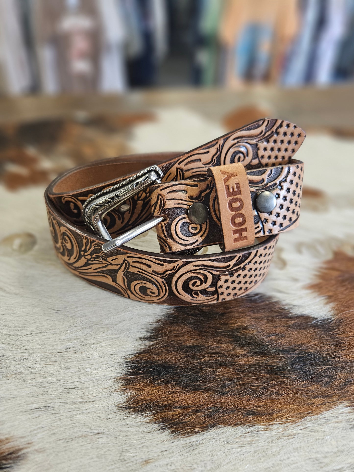 Hooey Mens Liberty Roper Filigree Belt w/ Hand Painted Accents