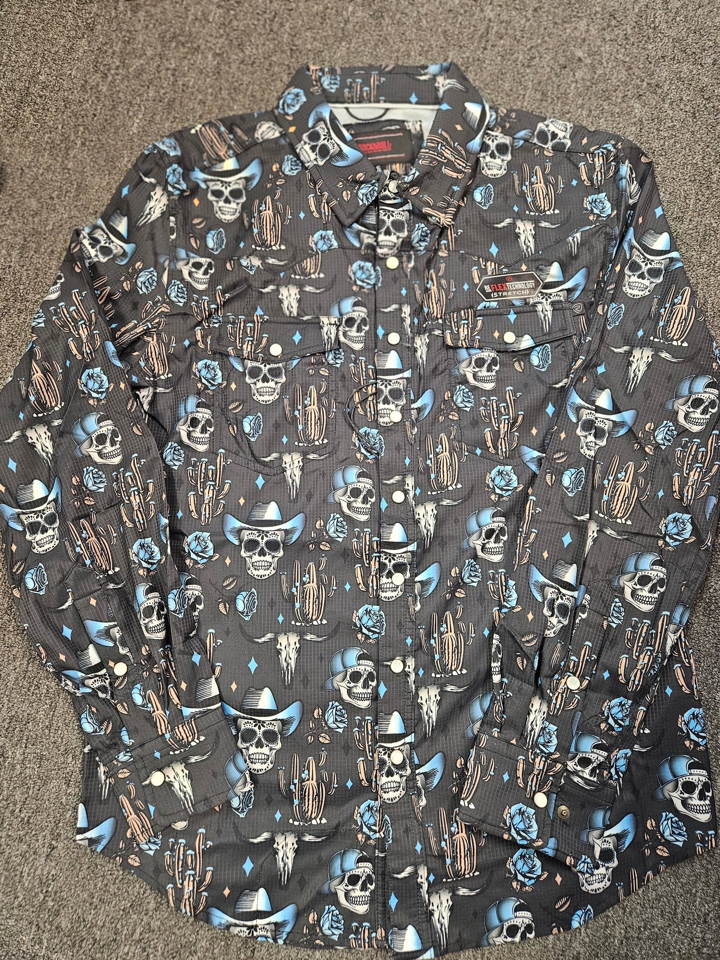 Rock & Roll Mens TEK Western Skull Long Sleeve Shirt