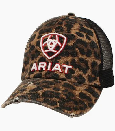 Ariat Embroidered Logo Black Cheetah Ponytail Cap A300031001