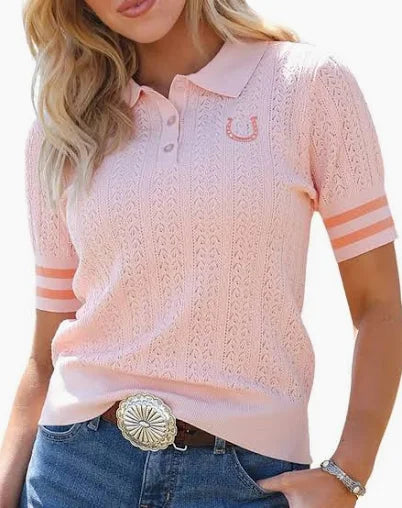 CRUEL DENIM Women's Lace Polo-PINK