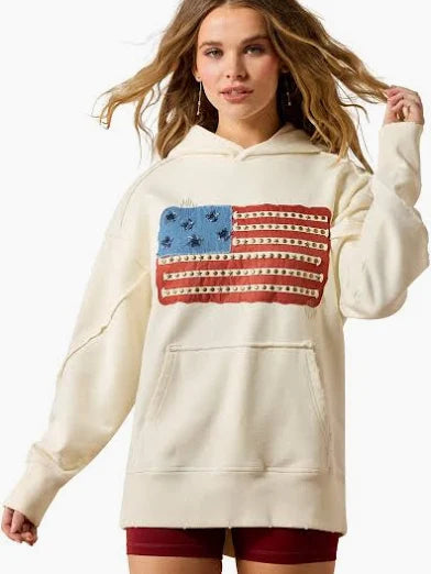 Ariat Ladies Americana Antique White Fleece Hoodie