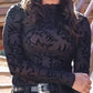 Cruel Girl Denim Women's Black Burnout Mesh Mock Neck Long Sleeve Top CTK7485006