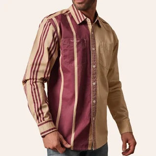 Zach Top x Kimes Ranch Men's Bandit Maroon & Khaki Stripe Print Long Sleeve Shirt