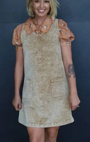 HAVEN Corduroy Shift Dress w/BOOT STITCH EMBROIDERY