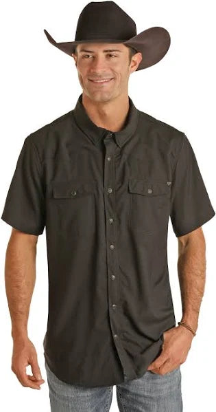 Rock & Roll Men's TEK Western Black Short Sleeve Shirt