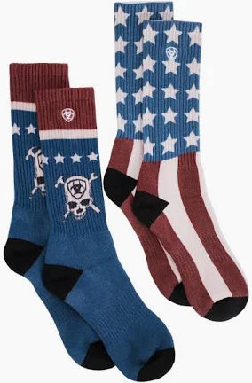Ariat Men's AriatTEK Patriotic Red White & Blue 2-Pack Crew Socks
