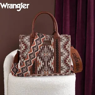 Wrangler Aztec Embroidered Whipstitch Canvas Tote Bag