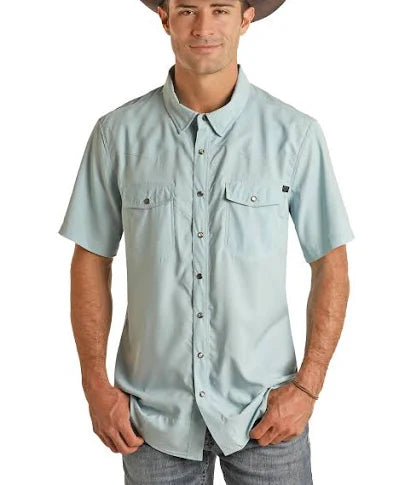 Rock & Roll Men's TEK Western Aqua Short Sleeve Shirt