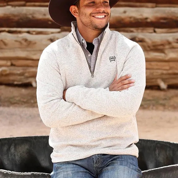 Cinch Men's 1/4 Zip Cream/Brown Sweater - MWK1080013
