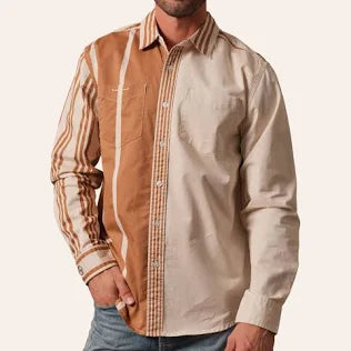 Zach Top x Kimes Ranch Men's Bandit Orange & Natural Stripe Print Long Sleeve Shirt