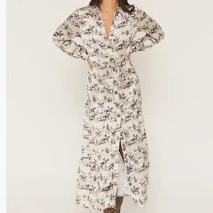 Panhandle Slim Women's Cowboy Rider Satin Long Sleeve Button-Down Maxi Skirt