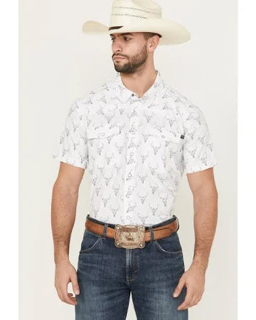 Rock & Roll Men's White Longhorn Short Sleeve TEK Snap Down BMN3S05964