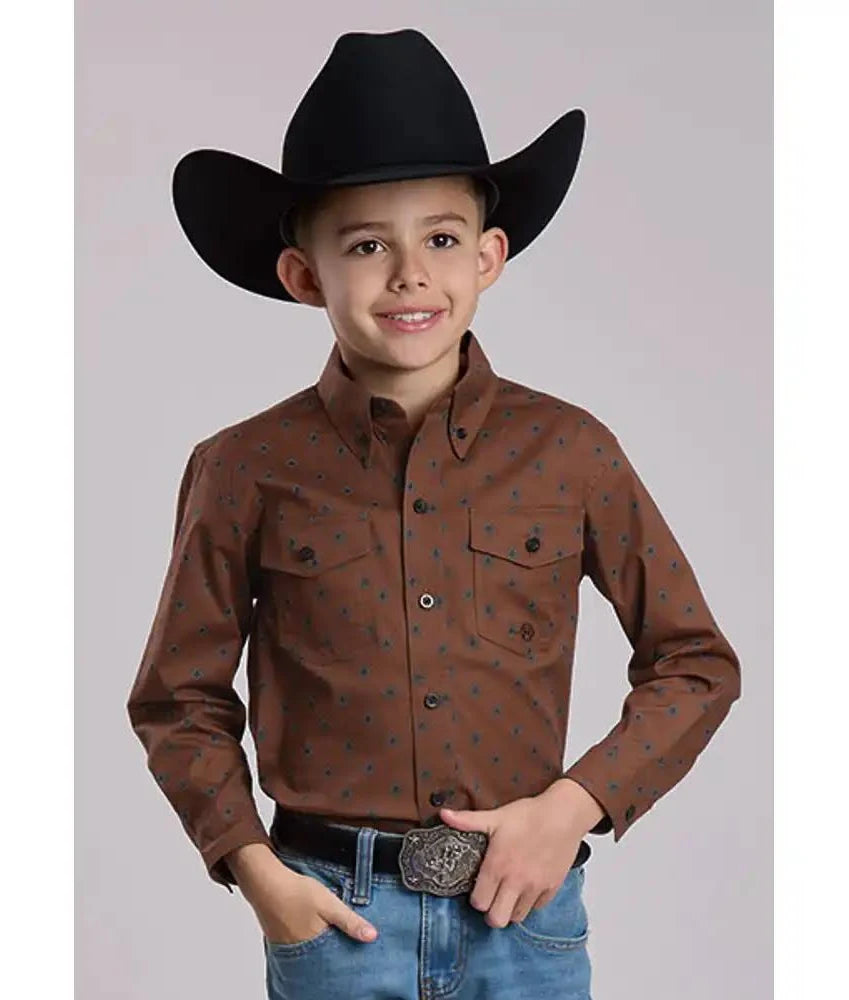Roper Boy’s Amarillo Collection Long Sleeve Shirt Tan
