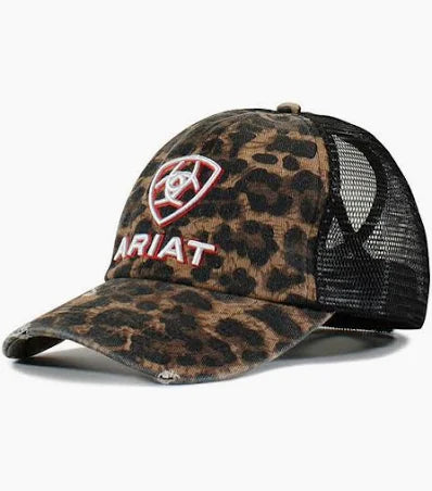 Ariat Embroidered Logo Black Cheetah Ponytail Cap A300031001